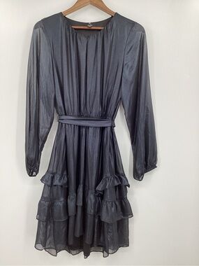 Simply Vera Vera Wang Sheer Metallic Black Long-Sleeve Ruffle Dress